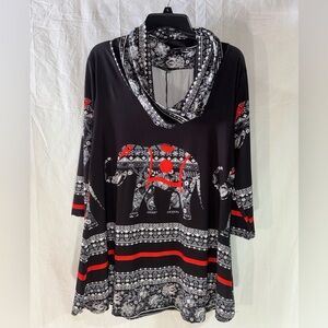 Chic Black and Red Elephant Pattern Tunic